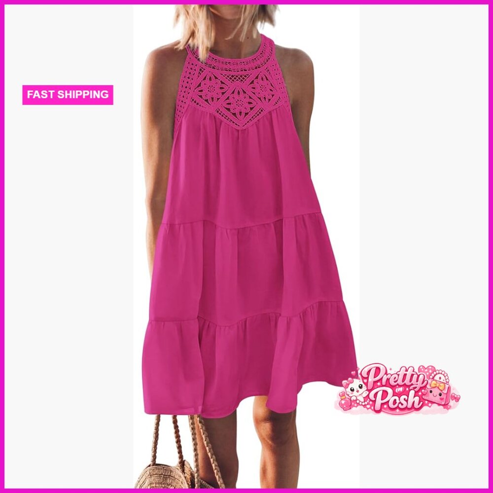 Sleeveless Halter Neck A-Line Mini Dress With Hollow Out Detailing